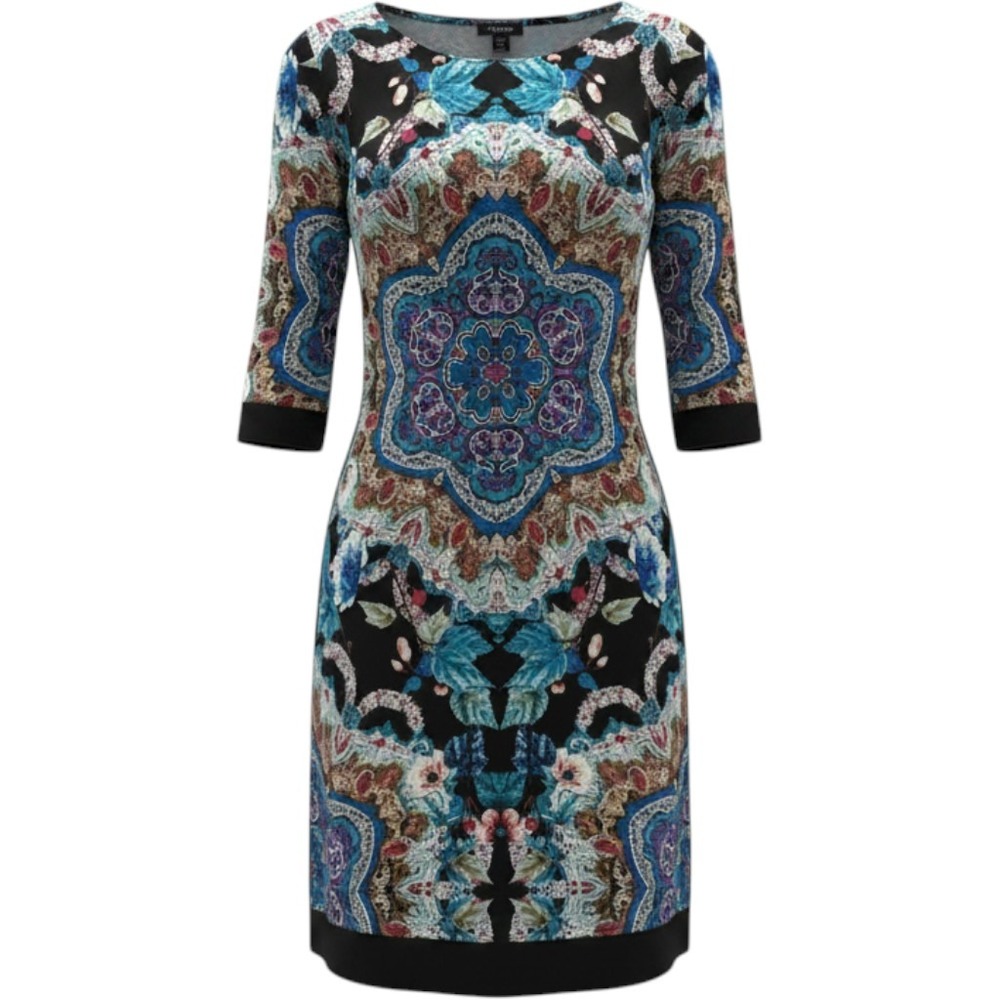 Nicole by Nicole Miller Mandala Print Shift Dress Black Teal Purple Medium